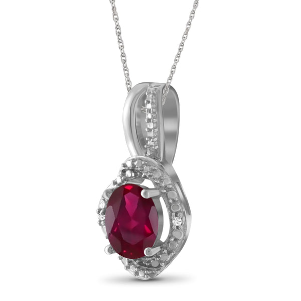 JewelonFire 1.95 Carat T.G.W. Ruby And Accent White Diamond Sterling Silver Pendant - Assorted Colors