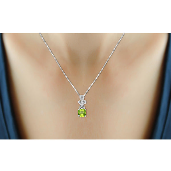 JewelonFire 1.00 Carat T.G.W. Peridot And White Diamond Accent Sterling Silver Pendant - Assorted Colors