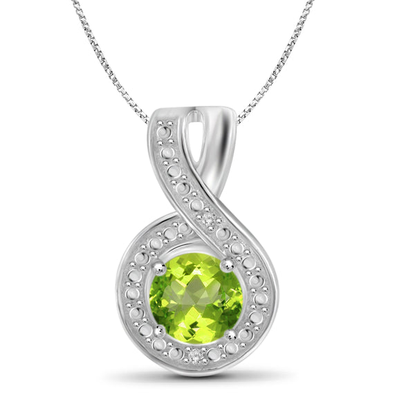 JewelonFire 3/4 Carat T.G.W. Peridot And White Diamond Accent Sterling Silver Pendant - Assorted Colors