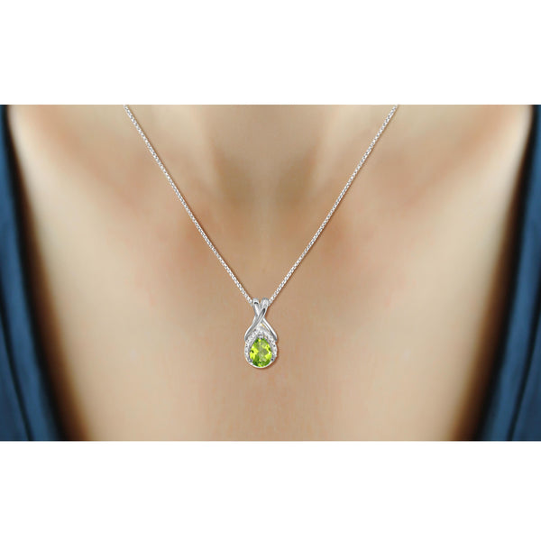 JewelonFire 3/4 Carat T.G.W. Peridot And White Diamond Accent Sterling Silver Pendant - Assorted Colors