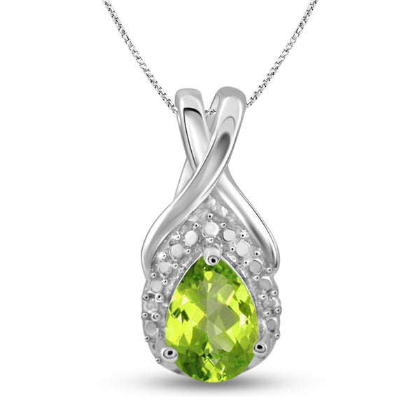 JewelonFire 3/4 Carat T.G.W. Peridot And White Diamond Accent Sterling Silver Pendant - Assorted Colors