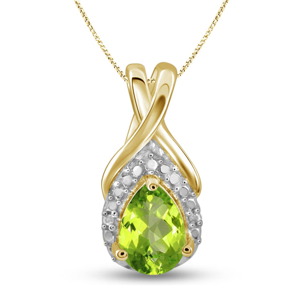 JewelonFire 3/4 Carat T.G.W. Peridot And White Diamond Accent Sterling Silver Pendant - Assorted Colors