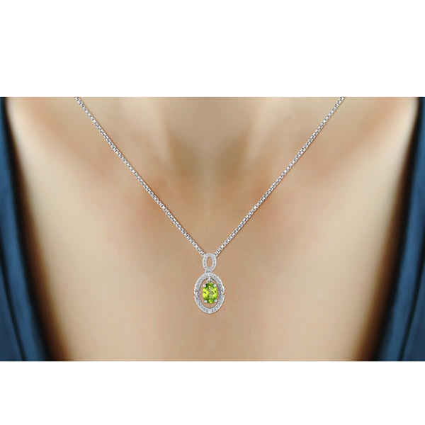 JewelonFire 3/4 Carat T.G.W. Peridot And White Diamond Accent Sterling Silver Pendant - Assorted Colors