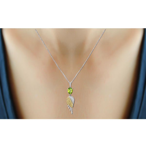 JewelonFire 1.00 Carat T.G.W. Peridot & Created White Sapphire Two Tone Sterling Silver Pendant - Assorted Colors