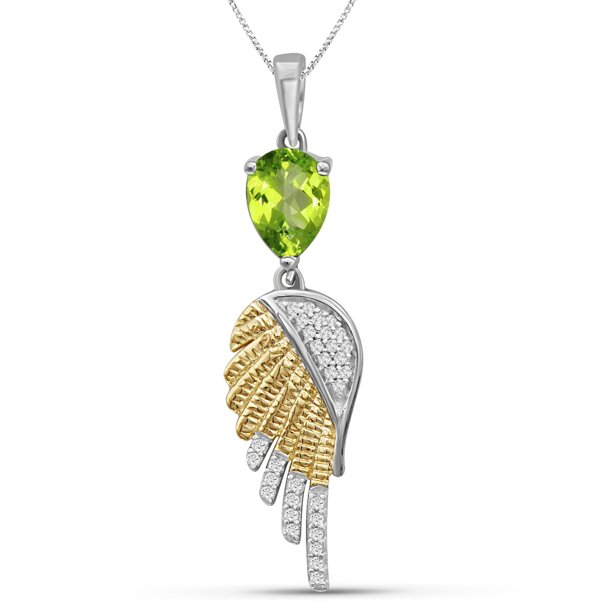 JewelonFire 1.00 Carat T.G.W. Peridot & Created White Sapphire Two Tone Sterling Silver Pendant - Assorted Colors