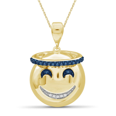 JewelonFire 1/10 Ctw Blue And White Diamond 14k Gold Over Silver Emoji Pendant