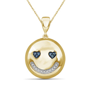 JewelonFire 1/20 Ctw Blue And White Diamond 14k Gold Over Silver Emoji Pendant
