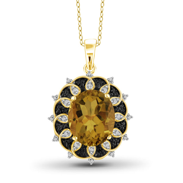 JewelonFire 1 1/2 Carat T.G.W. Whiskey And Black & White Diamond Accent 14kt Gold Over Silver Fashion Pendant