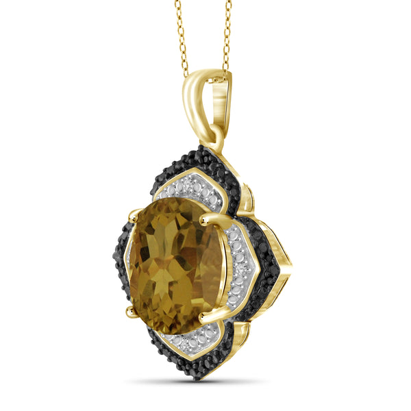 JewelonFire 1 1/2 Carat T.G.W. Whiskey And Black & White Diamond Accent 14kt Gold Over Silver Flower Pendant