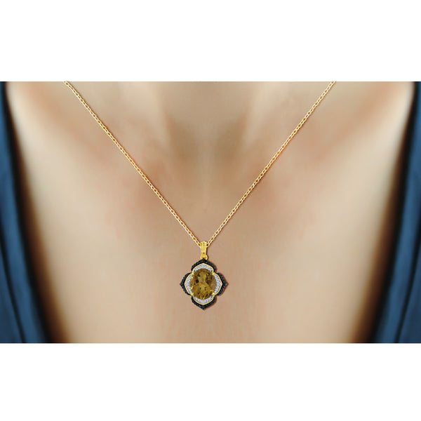 JewelonFire 1 1/2 Carat T.G.W. Whiskey And Black & White Diamond Accent 14kt Gold Over Silver Flower Pendant