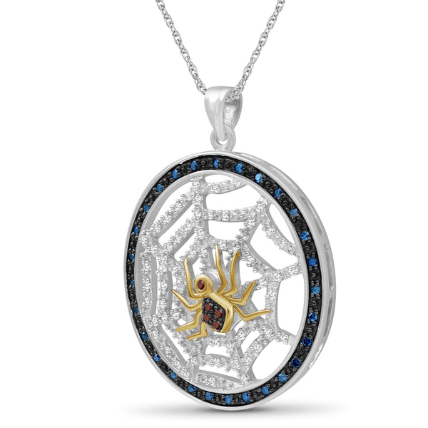 JewelonFire 1/2 Ctw Multi Color Diamond Two-Tone Sterling Silver Spider with Net Pendant