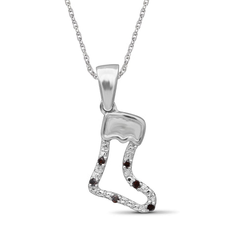 JewelonFire Accent Diamonds Christmas Santa Claus Shoe Pendant in Sterling Silver