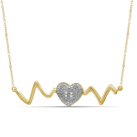 JewelonFire Accent Genuine White Diamonds Heartbeat Necklace in Two-Tone Sterling Silver