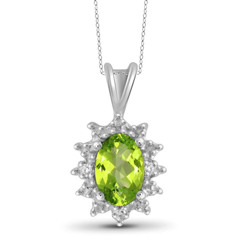 JewelonFire 1/2 Carat T.G.W. Peridot and White Diamond Accent Sterling Silver Pendant - Assorted Colors