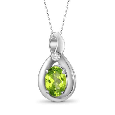 JewelonFire 1/2 Carat T.G.W. Peridot and White Diamond Accent Sterling Silver Pendant - Assorted Colors