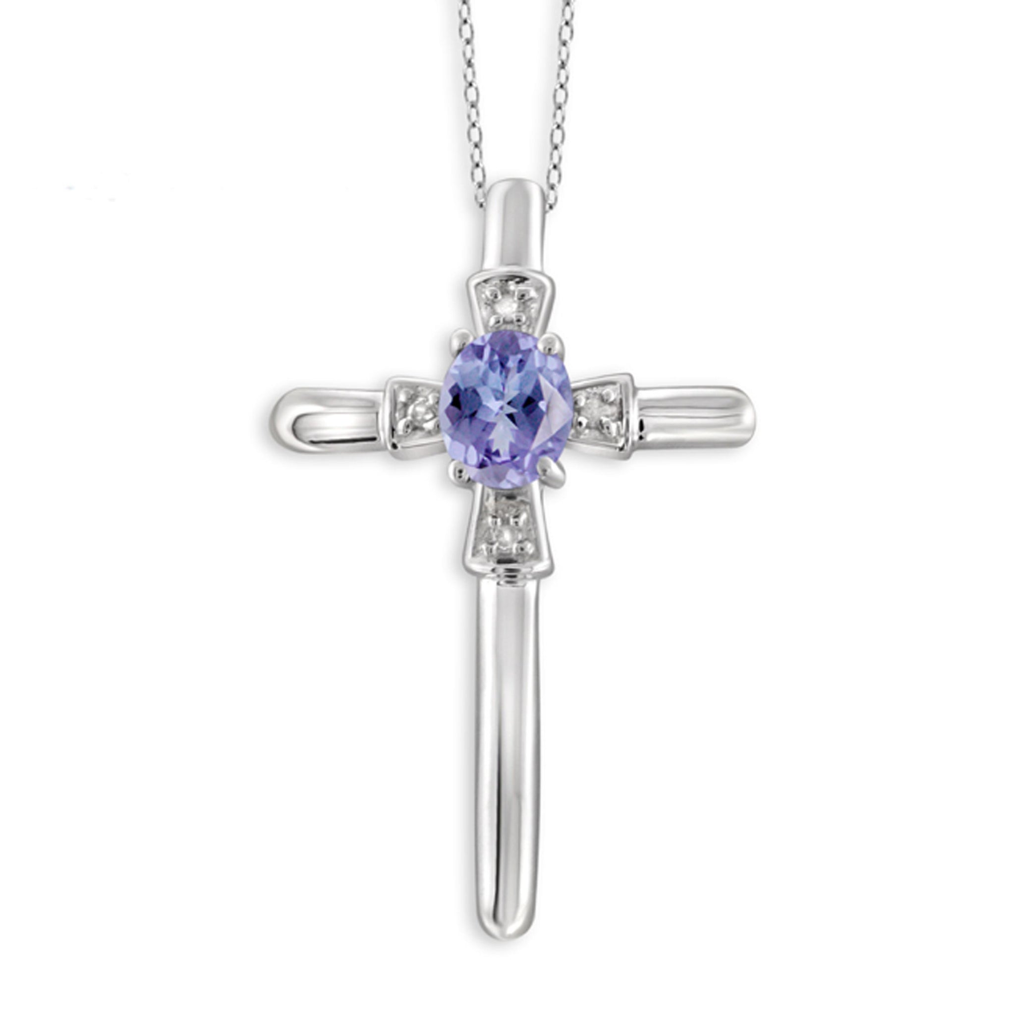 JewelonFire 0.20 Carat T.G.W. Tanzanite and White Diamond Accent Sterling Silver Cross Pendant - Assorted Colors