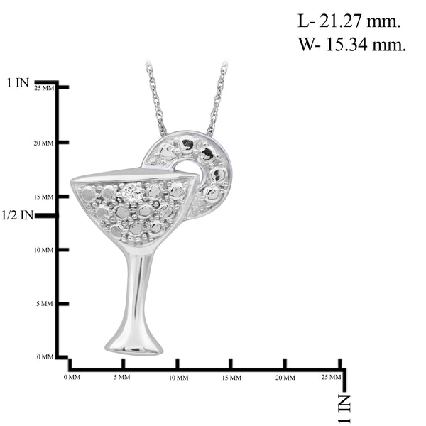 JewelonFire 1/20 Carat T.W. White Diamond Sterling Silver Martini Glass Pendant - Assorted Colors