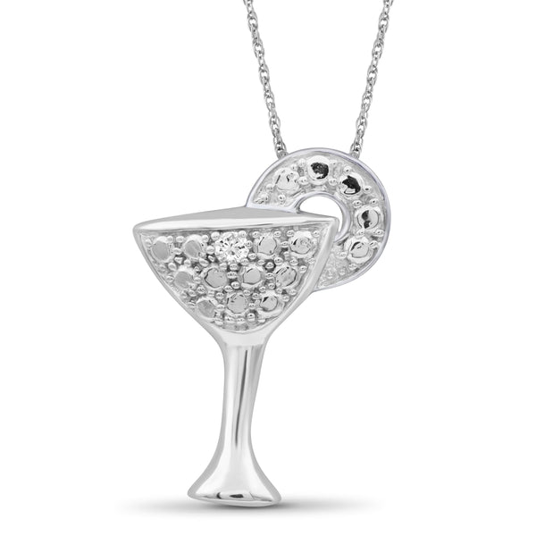 JewelonFire 1/20 Carat T.W. White Diamond Sterling Silver Martini Glass Pendant - Assorted Colors