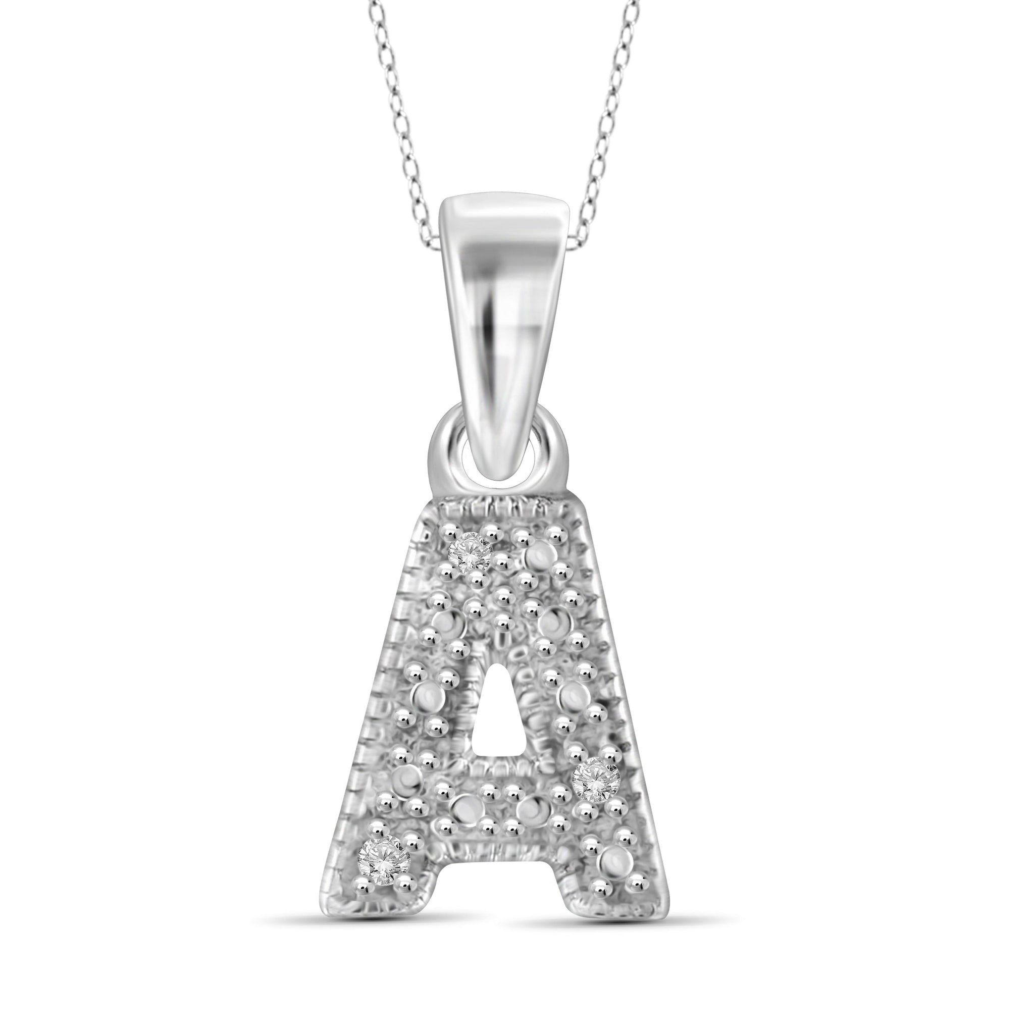 JewelonFire White Diamond Accent Sterling Silver "A to Z" Initial Pendant