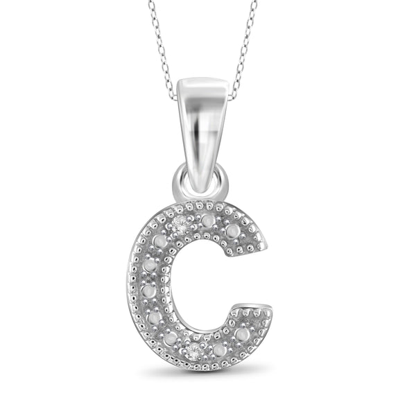 JewelonFire White Diamond Accent Sterling Silver "A to Z" Initial Pendant