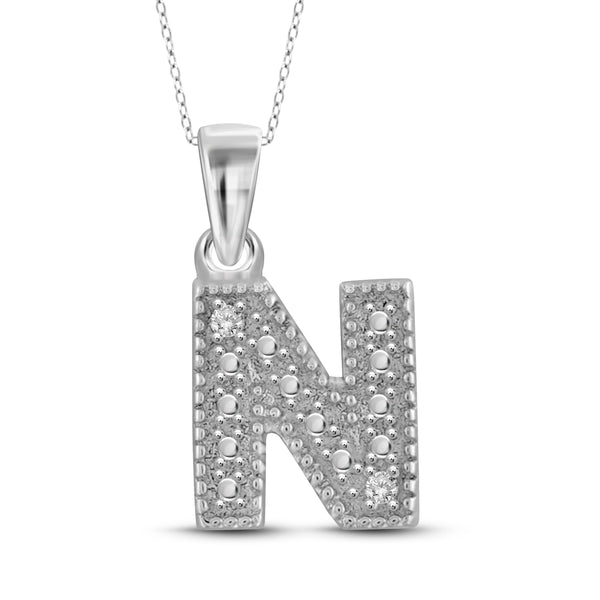 JewelonFire White Diamond Accent Sterling Silver "A to Z" Initial Pendant