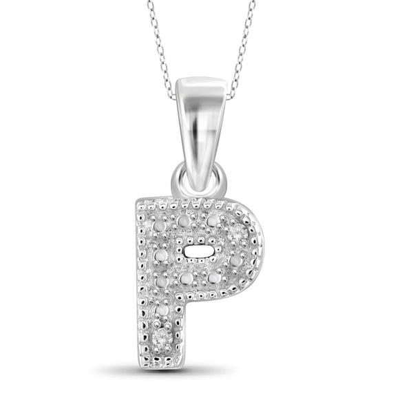 JewelonFire White Diamond Accent Sterling Silver "A to Z" Initial Pendant