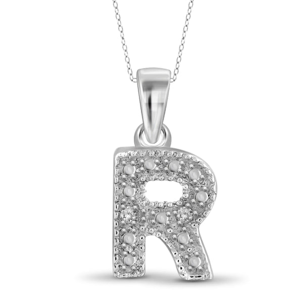 JewelonFire White Diamond Accent Sterling Silver "A to Z" Initial Pendant