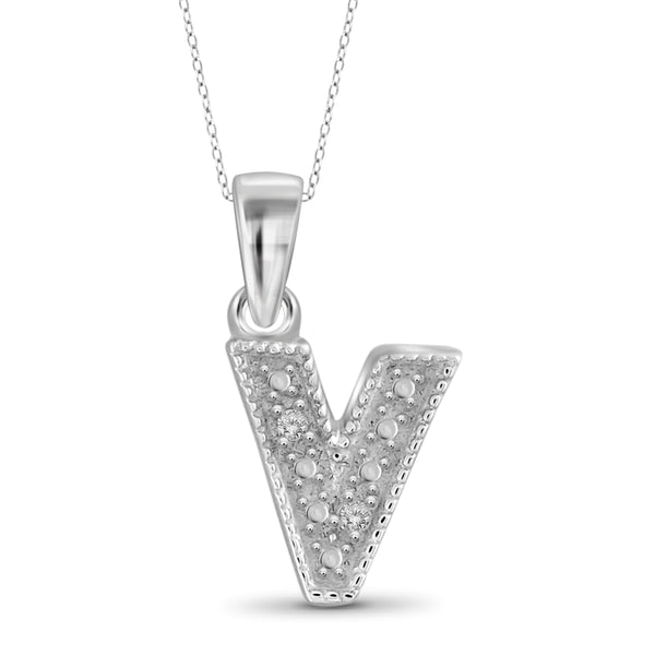 JewelonFire White Diamond Accent Sterling Silver "A to Z" Initial Pendant