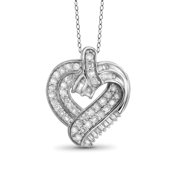 JewelonFire 1 Carat T.W. White Diamond Sterling Silver Heart Pendant - Assorted Colors