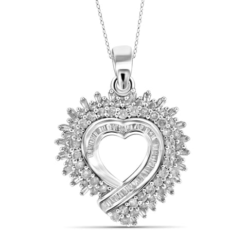JewelonFire 1 Carat T.W. White Diamond Sterling Silver Spikey Heart Pendant - Assorted Colors