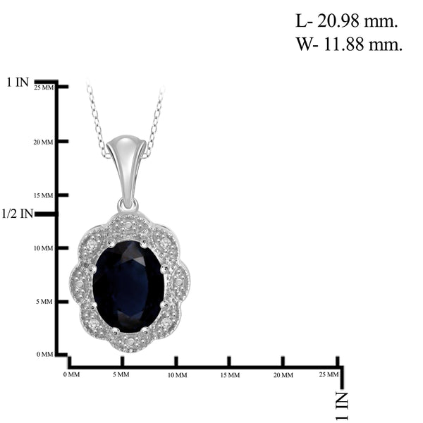 JewelonFire 1.90 Carat T.G.W. Sapphire and White Diamond Accent Sterling Silver Fashion Pendant - Assorted Colors