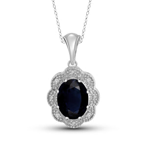 JewelonFire 1.90 Carat T.G.W. Sapphire and White Diamond Accent Sterling Silver Fashion Pendant - Assorted Colors