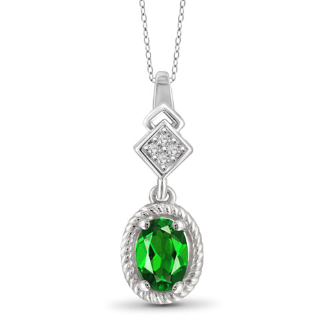 JewelonFire 1.20 Carat T.G.W. Chrome Diopside and White Diamond Accent Sterling Silver Pendant - Assorted Colors