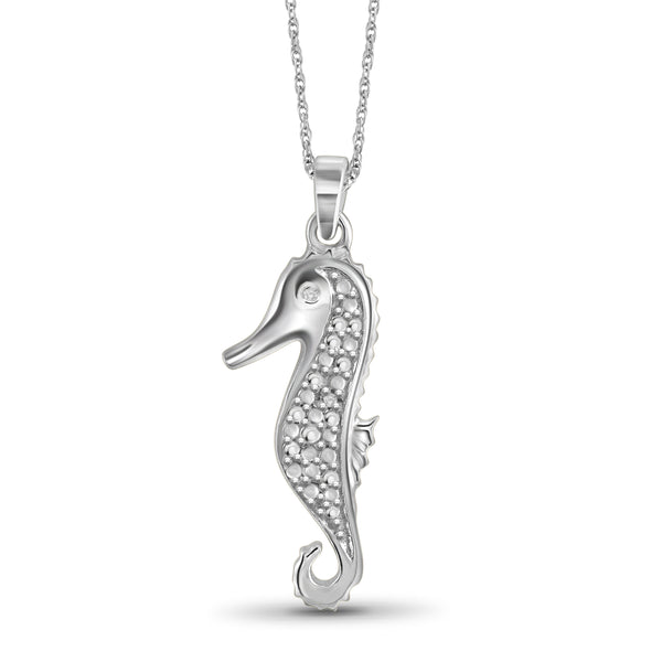 JewelonFire Accent White Diamond See Horse Pendant in Sterling Silver - Assorted Colors