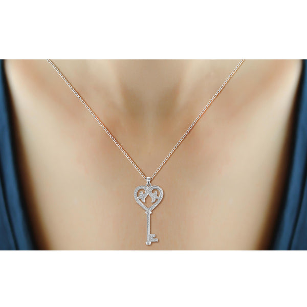 JewelonFire White Diamond Accent Sterling Silver Key and Heart Pendant - Assorted Colors