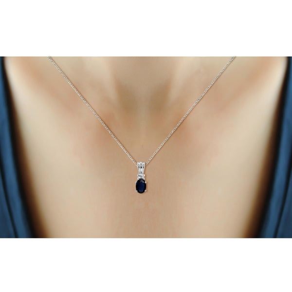 JewelonFire 1.00 Carat T.G.W. Sapphire and 1/20 ctw White Diamond Sterling Silver Pendant - Assorted Colors