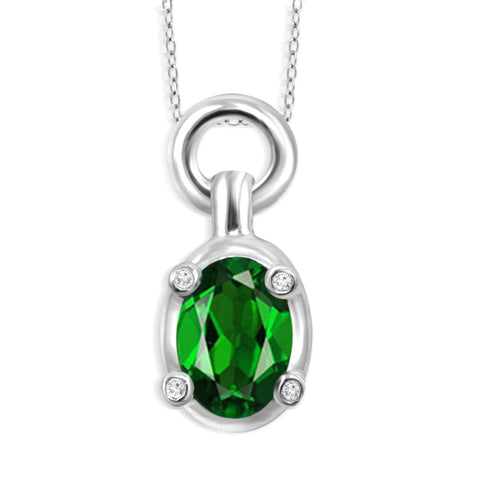 JewelonFire 0.80 Carat T.G.W. Chrome Diopside and White Diamond Accent Sterling Silver Pendant - Assorted Colors