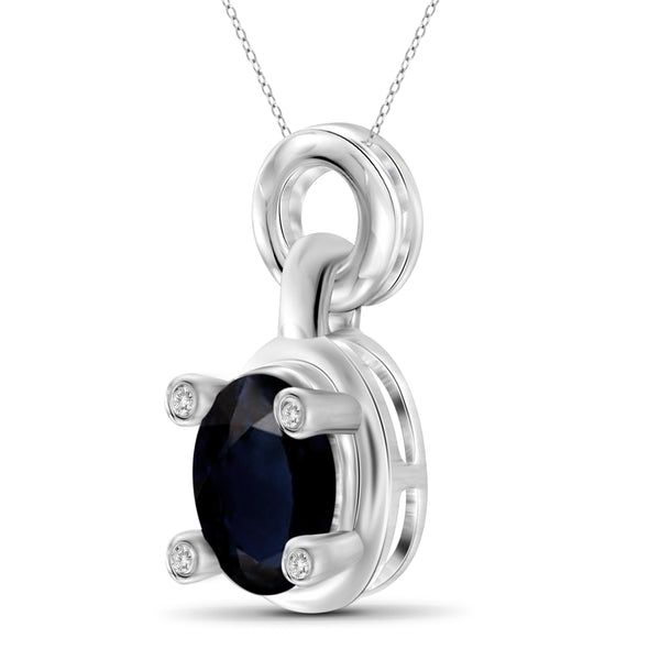 JewelonFire 1.00 Carat T.G.W. Sapphire and White Diamond Accent Sterling Silver Pendant - Assorted Colors