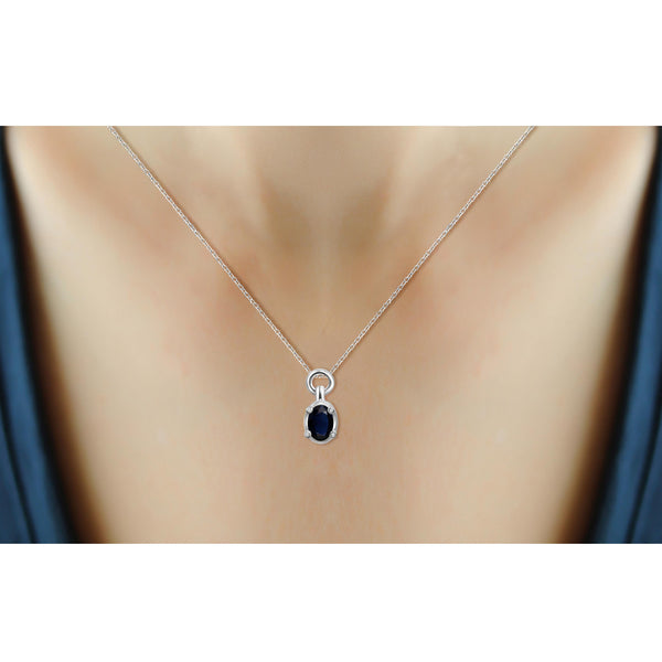 JewelonFire 1.00 Carat T.G.W. Sapphire and White Diamond Accent Sterling Silver Pendant - Assorted Colors