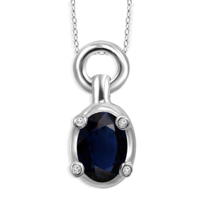 JewelonFire 1.00 Carat T.G.W. Sapphire and White Diamond Accent Sterling Silver Pendant - Assorted Colors