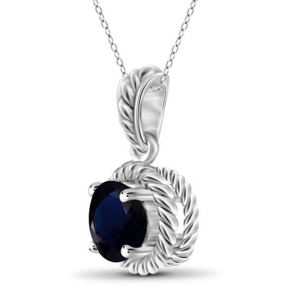 JewelonFire 1 1/5 Carat T.G.W. Sapphire Sterling Silver Halo Pendant - Assorted Colors