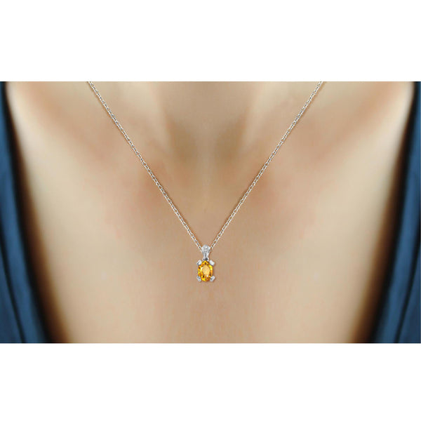 JewelonFire 1.00 Carat T.G.W. Citrine And White Diamond Accent Sterling Silver Pendant - Assorted Colors