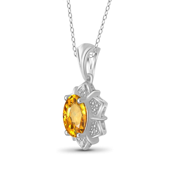 JewelonFire 1.00 Carat T.G.W. Citrine And White Diamond Accent Sterling Silver Pendant - Assorted Colors