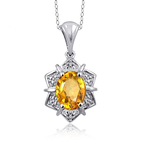 JewelonFire 1.00 Carat T.G.W. Citrine And White Diamond Accent Sterling Silver Pendant - Assorted Colors