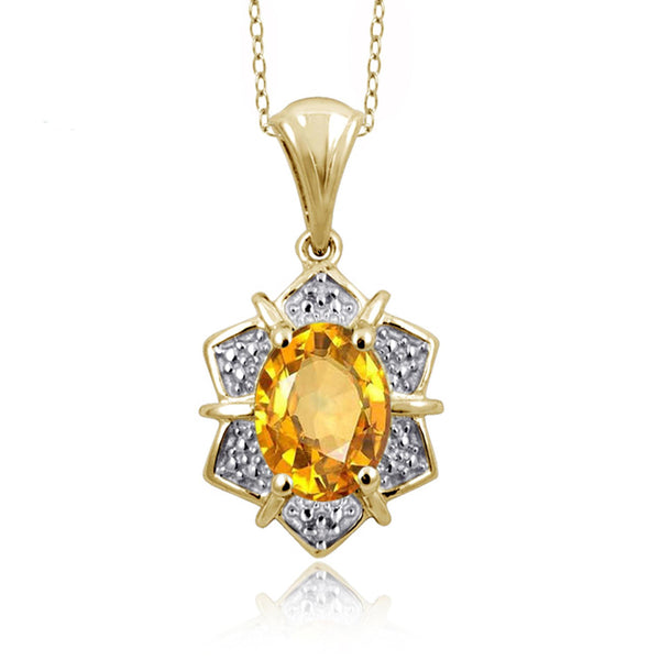 JewelonFire 1.00 Carat T.G.W. Citrine And White Diamond Accent Sterling Silver Pendant - Assorted Colors