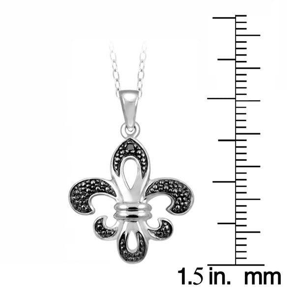 JewelonFire Accent Black Diamond Fleur-de-Lis Pendant in Sterling Silver