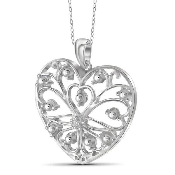 JewelonFire White Diamond Accent Sterling Silver Heart Pendant - Assorted Colors