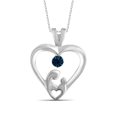 JewelonFire Blue Diamond Accent Sterling Silver Mother and Child Heart Pendant
