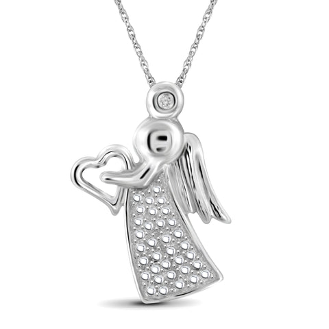 JewelonFire Accent White Diamond Angel Pendant in Sterling Silver