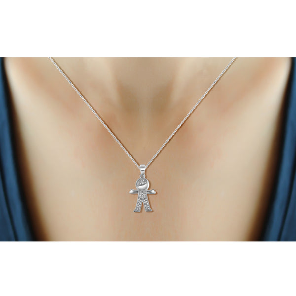 JewelonFire Accent White Diamond Boy Pendant in Sterling Silver